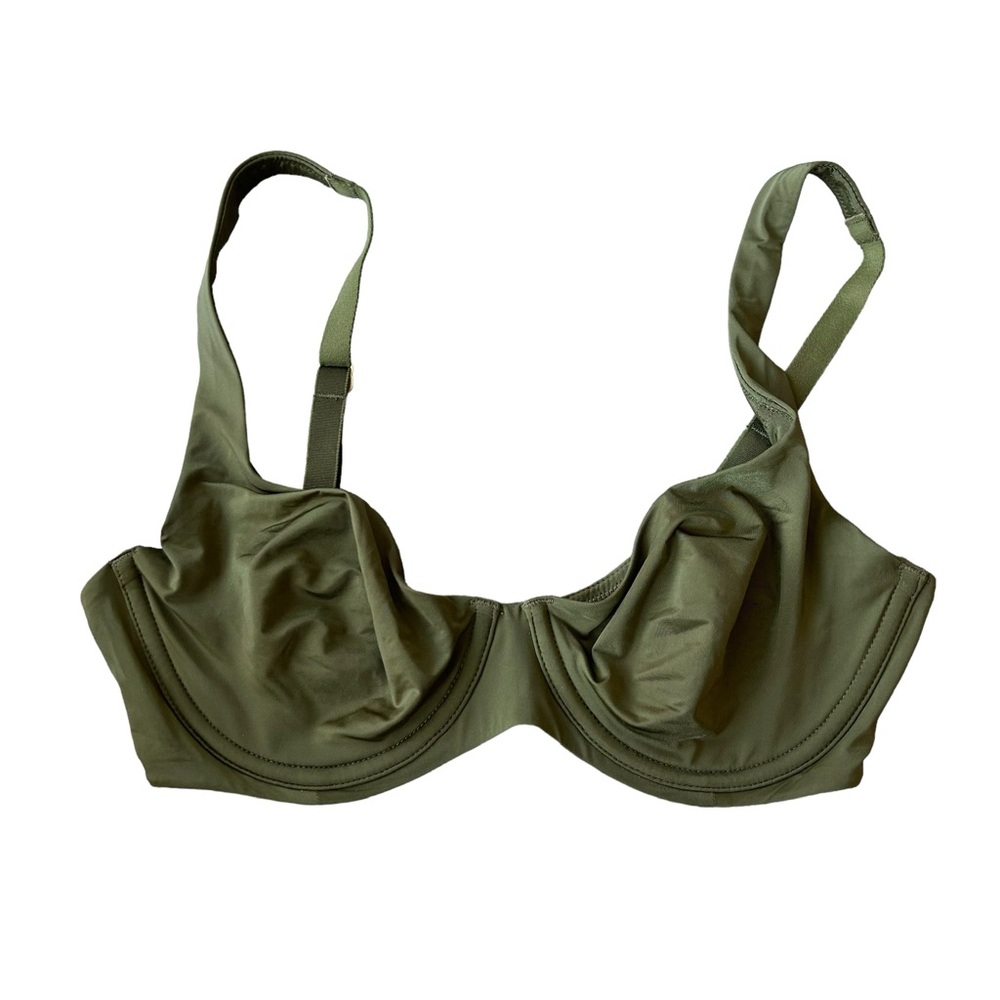 Cuup Women’s Size 32C The Scoop Bra Smoothing Olive Green Satin Underwire